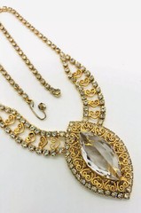 JULIANA Delizza And Elster Rhinestone Necklace Filigree Hearts Vintage Jewelry