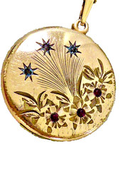 VICTORIAN 14K Y GOLD FILLED SHOOTING STARS LOCKET 1 1/4″ NECKLACE 1874 DATE