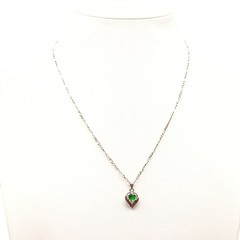 Sterling Silver Heart Pendant Necklace with Green Gemstone & Delicate Figaro Cha