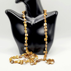 Warm Brown Beige Tone MOP Abalone Tri Tip Nugget NO CLASP Vintage Necklace 36 in