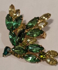 Vintage Rhinestone Set Juliana Style Brooch Clip Earring Green Citrine Floral