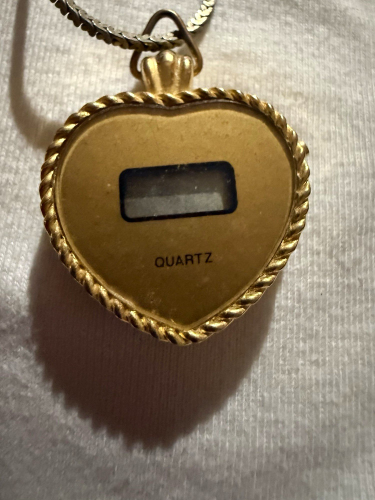Heart Locket Quartz Pendant Necklace Snake Chain Spring Ring Gold/Silver Signed