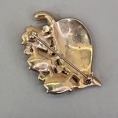 Vintage Brooch Odd Shape Carved Flower Glass Opalite Rhinestone Modernist 1 1/8″