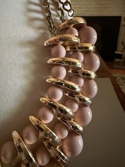 Vintage Pale Pink Gold Tone 3 Row Necklace 14-18”