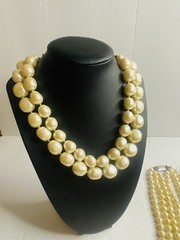 carol lee 2 Piece vintage necklace Faux pearl Strand Knotted Choker Necklace 16”