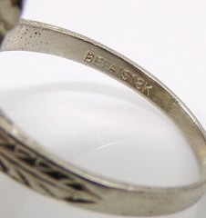 VTG 18K White Gold Art Deco European Cut Diamond & Sapphire Ring Size 5.5 FZ