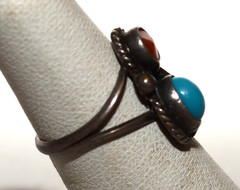 Vtg Southwestern Turquoise Engraved Leaf Sterling Silver Ring 2.6 Gram Size 4.25