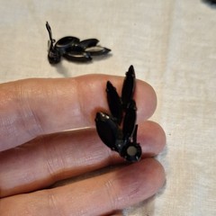 Vintage Black Crystal Marquise Rhinestone Clip-On Earrings & Brooch Pin Set
