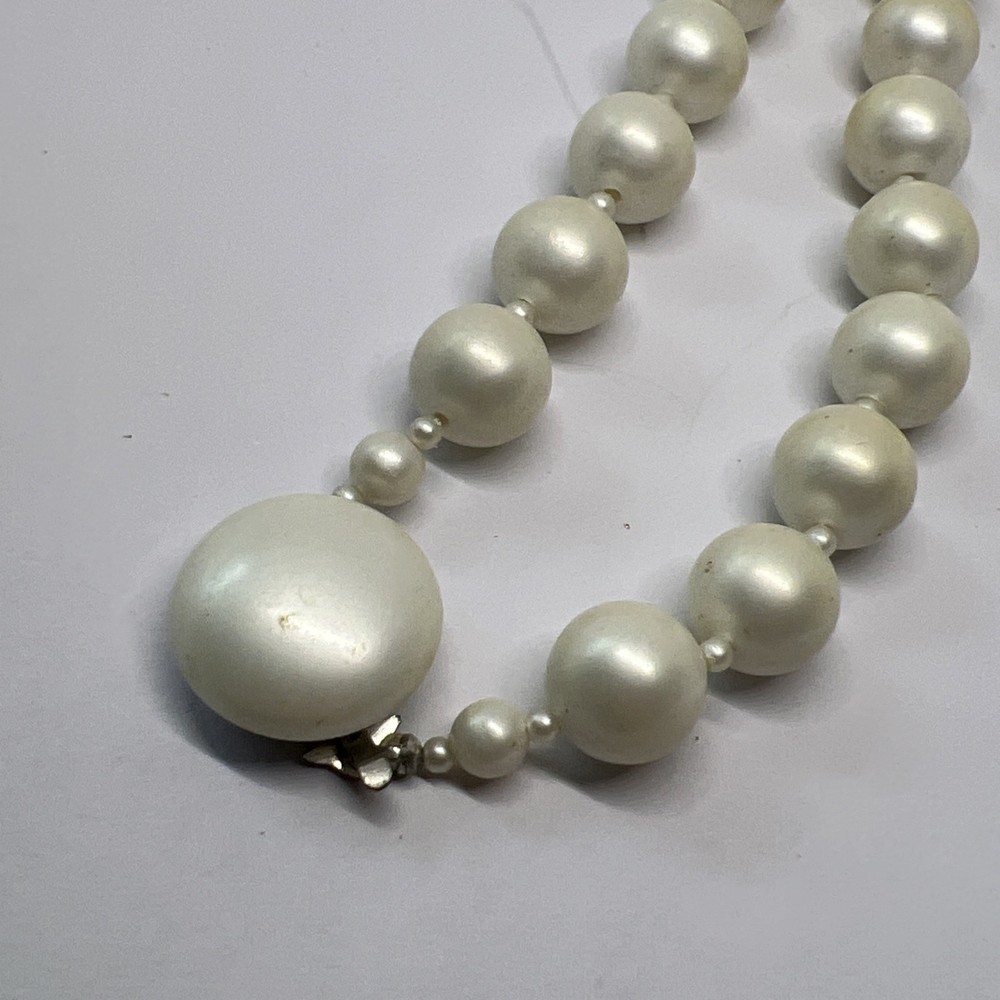 Vintage Signed Japan 12mm Faux Pearl Bead 22” Necklace (8338)
