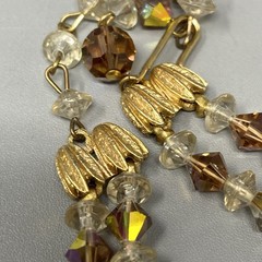 Stunning Iridescent Crystal Beaded Necklace Brown Gold Coated Faceted Layered 15