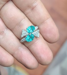Platinum Vintage Natural Diamond Ring 3.94ct Oval Neon Blue Tourmaline