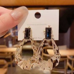 Gold Black Crystal Statement Earrings S925 Post Textured Teardrop Drop Earrings