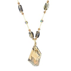 Premier Designs Prism Pendant Necklace Gold Glass Prism Beads Vtg Chunky 14″