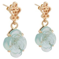 Vintage Estate 1940 Hand Carved 4.00ct Natural Aqua Flower Dangle Earrings