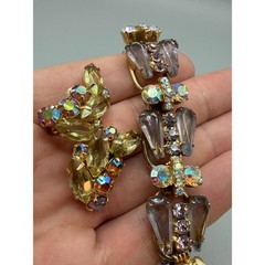 Vintage Juliana D&E Rhinestone Bracelet Earrings Set AB Crystal Smoky Glass#1097