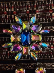 Vintage Watermelon Rhinestone Brooch & Clip on Earrings Prong Set Foil Back