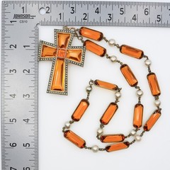 Rare Antique Czech Amber Glass Latin Cross Necklace Blown Glass Pearls 1920s