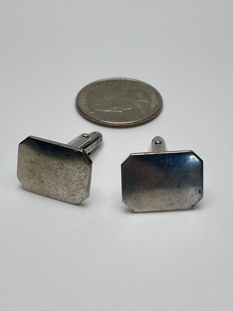 Antique Alling & Co Sterling Silver Cufflinks Rectangle Clipped Corner Newark NJ