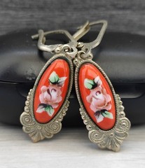 Vintage Enamel Russian Rostov Finift Earrings USSR Soviet Porcelain Hand Painted