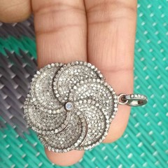 40ct 1Pc Pave Diamond Flower Pendant- 925 Sterling Silver -27mmx24mm d7