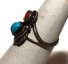 Vtg Southwestern Turquoise Engraved Leaf Sterling Silver Ring 2.6 Gram Size 4.25