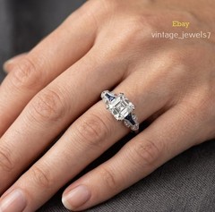 14K Gold Finish 4CT Asscher Cut Lab Created Diamond Ring Vintage Art Deco Style