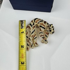 Vintage 1960’s Signed CINER Tiger Large Brooch Enamel Stripes Rhinestone