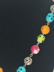Y2K Art Glass Bead Necklace Enamel Swirl Pendant Multicolor Statement 23”