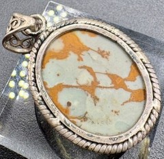 Vintage Sterling Silver Jasper Pendant Large Oval Cabochon Rope Bezel 10.4g