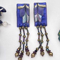Lot 3 Boho Dangle Earrings Multicolor Moon Flower Beaded Polymer Clay Wood