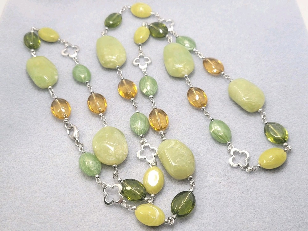 Green Long Plastic And Glass Beads 42in.
