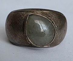 Vintage Handmade 1950s-1970s Silver Ring With Oval Aqua Cabochon-Cut Stone Nice
