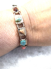 Vtg gold tone mix color genuine stone Bracelet