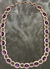 Monet for YSL Vintage Cabochon Necklace Purple Chunky Signed 1980s 16-18” Rare!!