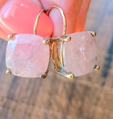 Vintage Natural Pink Quartz Goldtone Dangle Leverback Earrings
