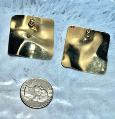 Vintage Multi Color Enamel Square Gold Tone Pierced Earrings, Blue/Gold/Maroon