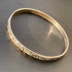 Vintage Sterling Silver Leaf Scroll Repousse Skinny Bangle Bracelet Size M-L