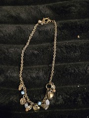 Vintage charm necklace or bracelet with brass heart charms and various Beads
