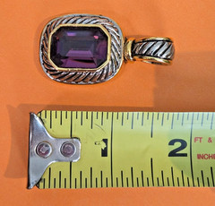 VTG. Silver/Gold-Tone HEAVY Textured Rope Design Amethyst-like Purple Pendant