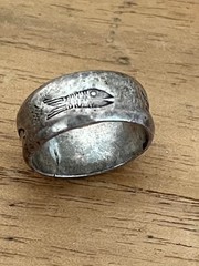 Vintage Mexico heavy Sterling Silver Ring engraved with Fish size 9