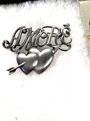 Vtg nos AJC pewter tone AMORE’ dual heart arrow Pin
