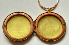 VINTAGE LOCKET ROUND BRASS CAT PENDANT 1 1/4″ NECKLACE 24″ VTG BRASS CHAIN