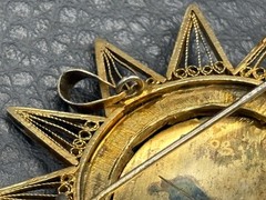VTG 800 Silver Large 2+” Vermeil Ornate Celestial Star Burst Brooch Pendant