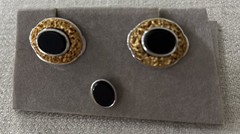 VTG Destino Cufflinks/Tie Tack Black Onyx Textured Gold/Silver Tone Swivel Posts