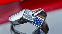 14k white gold sz 2.5 ring 0.32ct natural diamond treated sapphire vintage 4.55g