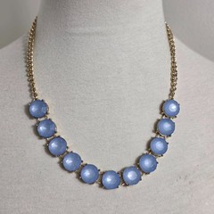 Gold Stone Collar Statement Necklace Round Sky Blue Stones in Prong Setting