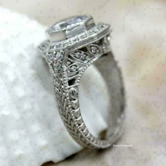 2Ct Round Cut Lab-Created Diamond Art Deco Engagement Ring 14k White Gold Finish