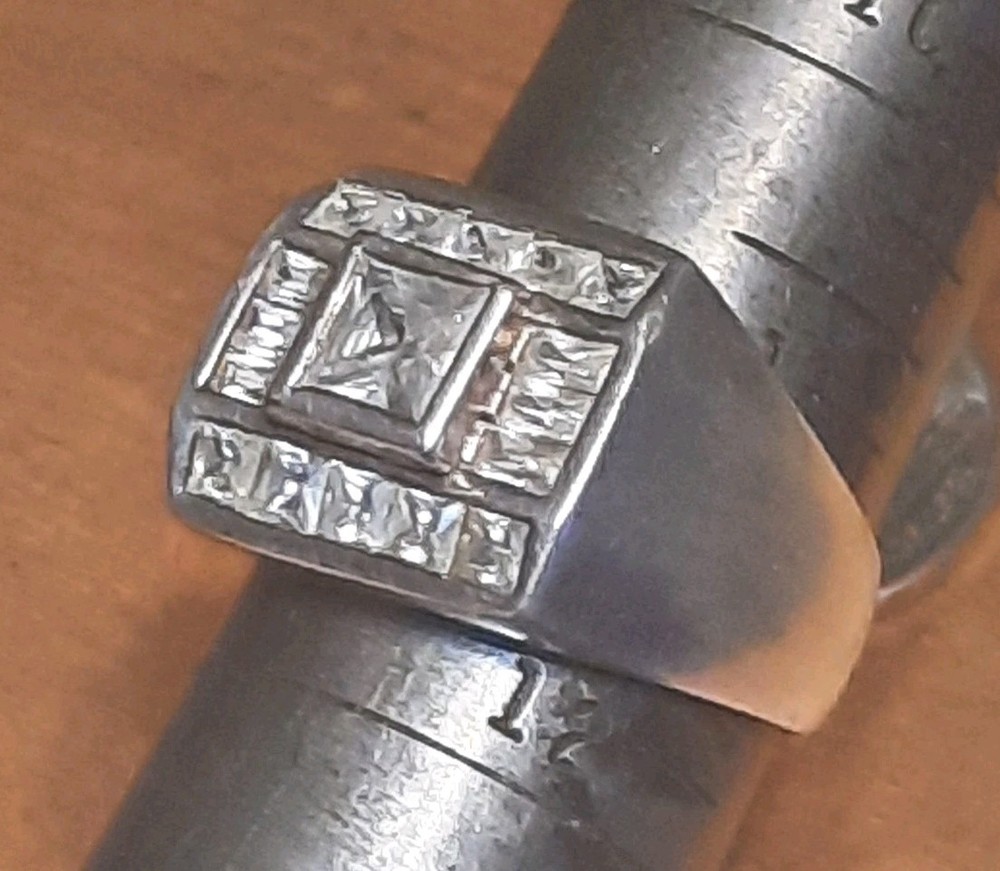 Vintage Sterling Silver Cz Mens Ring Chunky Square 925 Size 11.25 Multi Gems