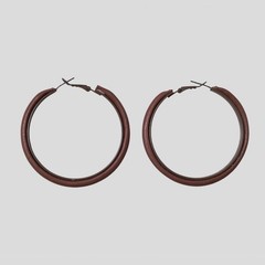 Vintage 1970s Leather Hoop Earrings Brown Chunky Statement Everyday