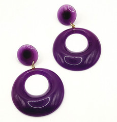 Purple Curvy Hoop w Button Stud Retro Style Vtg 1980s Costume Pierced Earrings